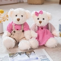Pair of plush teddy bears in red checkered outfits with soft faux fur texture - 30cm Pair / Pink Plaid Skirt