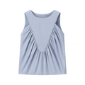 Detail of light blue sleeveless top with elegant V-shaped pleats and round neckline - S / Blue