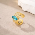 Gold-plated stainless steel multi-layer open ring with marquise blue zircon stone - Gold-Blue Zirconia (Marquise)