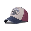 Detail of Brooklyn baseball cap with washed vintage brim and retro bridge print - Adjustable / Burgundy