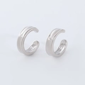 Polished silver C-shaped ear cuff set with minimalist double-line design for non-pierced ears - Platinum Plated C-Shaped Ear Cuff EL03-10