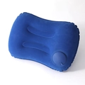 Blue inflatable U-shaped travel neck pillow with soft flocking and built-in press pump - Flocking/Velvet / Square Pillow / Medium Blue