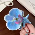 Blue orchid and starfish hair claw clip with pearl, 11.8cm length variant - 5876 Starfish Phalaenopsis Hair Clip-Blue