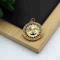 18K gold plated sun face pendant with colorful micro-inlaid stones on a round frame - Sun Face Colorful Stone Style