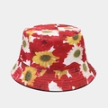 Gros plan d'un chapeau bob à fleurs avec motifs roses rouges et tournesols jaunes - M (56-58cm) / Imprimé Rose Rouge et Tournesol (Couleur 1#)