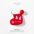 Molletta per capelli a calza di Natale rossa con fiocco rosa e scritta happy - Calza di Natale (AFTS4-2)