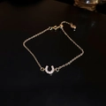 Elegant gold horseshoe bracelet with pavé cubic zirconia and small heart charm - Gold Full Diamond Horseshoe Style (61#)