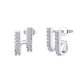 Minimalist 925 sterling silver geometric double bar stud earrings with white zircons - Silver Double Row U-shaped Rhinestone Studs (SE382-P)