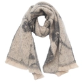 Détail d'une écharpe jacquard à fleurs gris et blanc avec de petites franges douces - 190x40+3cm / Gris