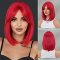 Perruque courte rousse style Bob avec frange pour Halloween, vues multi-angles - Raie au Milieu Rouge (14 Pouces)