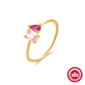 Vergoldeter Ring aus S925 Silber mit rosa rechteckigem und rosenrotem birnenförmigem Stein - Gold - Offener Ring / 925er Silber