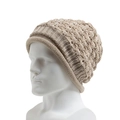 Bonnet beige en maille épaisse avec ouverture queue de cheval et texture chaude doublée - Réglable / Beige
