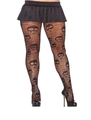 Collants résille gothiques noirs à motifs têtes de mort avec jupe et talons hauts - Taille unique / Style Crâne (6033)