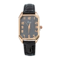 Macro shot of rectangular rose gold case and black leather strap with crocodile pattern - Black Full Numeral Face