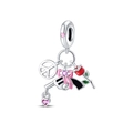 Dettaglio di charms in argento S925 con segno di pace, fiocco rosa, rosa e ciondolo pistola - Ciondolo Anti-Guerra (PAC1340)