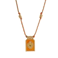 Macro shot of colorful woven rope and gold Sacred Heart tarot pendant necklace - Orange Necklace (With Beads)