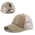 Detail of distressed baseball cap with ponytail hole and breathable mesh back - One Size / Khaki