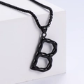 Polished black stainless steel B letter pendant necklace in hip hop minimalist style - Letter B (Black With Chain)
