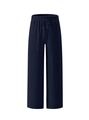 Dark blue wide leg trousers with vertical ribbed texture and elastic drawstring waist - Navy Blue