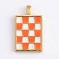 Rectangular orange and white checkerboard pendant with a polished gold finish base - ABG0615-Orange Checkerboard (Rectangle)