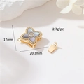Golden clover connector with dark grey shell and zircon for jewelry making 20mm - 14K Gold Colorful Shell Clover