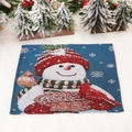 Knitted Christmas placemat with snowman and red bird motif on deep blue background - Style D Blue Snowman