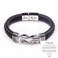 Men black braided leather bracelet with silver Love My Son engraved clasp and gift card - Engraved Love My Son + To My Son Card