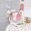 Bolso cubo de lona blanca con orejas de conejo rosa y colgante de oso, estilo kawaii - Sin colgante / Blanco
