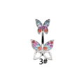 Detail of pink crystal butterfly navel ring with silver plating and cubic zirconia stones - Multi-color Sparkling Double Butterfly