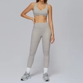 Women's two-piece heather grey yoga set with racerback bra and high-waist leggings - S / Top And Bottom / Bra-1 + Leggings (White Brown)
