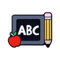 Cartoon chalkboard silicone bead with ABC letters, yellow pencil and a red apple - ABC Blackboard