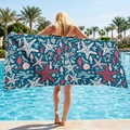 Microfiber beach towel featuring deep blue nautical starfish print by the poolside - xh-018 Red Starfish Fish / Warp Knitted 70*140cm