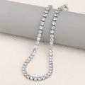 Silver finish 18K plated stainless steel tennis necklace with sparkling white crystals - Steel-White / Necklace