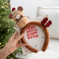 Plush Christmas headband with brown bear doll and red gift box festive hair accessory - No.15 Bear Gift Box