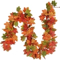 Ghirlanda di foglie di acero artificiali con sfumature rosso arancio per autunno - Colore E Foglia d'acero da 1,7 m