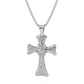 Polished silver punk cross necklace with sparkling clear rhinestones on box chain - Silver Style-Without Chain (A0101)