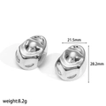 Detailed view of silver irregular crumpled earrings with size dimensions 21.5mm and 28.2mm - Silver Irregular Folded Style (TE60351-S)