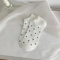 Women's low cut white no-show socks with black polka dots and ribbed cuffs - One Size / White
