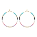Handmade rainbow beaded gold hoop earrings with colorful seed beads in symmetrical pattern - Six-Color Loop (MI-E210082A)