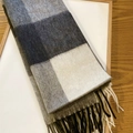 Classic black, white, and grey checkered Australian wool scarf with fringed edges - 180cm / Black and White Large Plaid