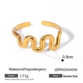 18k gold plated stainless steel wave ring with waterproof and hypoallergenic finish - Gold Wave Open Ring-JDRW2404006