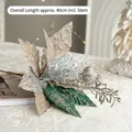Silver and green artificial glitter Christmas flower branch with stem, 40cm length - Silver Green Christmas Flower
