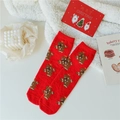 Chaussettes de Noël rouges en polaire corail avec motif de bonhomme en pain d'épices festif - Taille unique / Bonhomme de Pain d'Épice Rouge