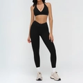 Black yoga set with v-neck halter sports bra and v-waist leggings for women fitness - S / Top And Bottom / Sports Bra + Leggings / Premium Black