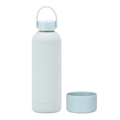 Matte light blue insulated stainless steel bottle with portable ring handle and base - 500ml / Cyan White