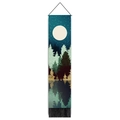 Vertical tapestry with moon, pine forest, and lake scenery featuring black tassel accents - 32.5x130cm / Style 6