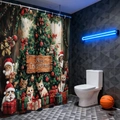 Tenda da doccia natalizia con gatti festosi, alberi decorati e cartello Merry Christmas - 90*180cm