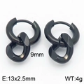 Titanium stalen oorringen met zwarte Cubaanse ketting afwerking voor heren en dames - Zwart Dubbel Gedraaide Ring Stijl (KE113560-ZZ)