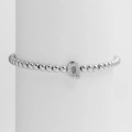 Polished silver beaded stretch bracelet with a 3D letter Q charm pendant for women - Silver Q