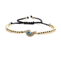 Exotic gold-plated beaded bracelet with blue enamel accents and zircon inlays on white backdrop - Black Rope with Copper Beads
